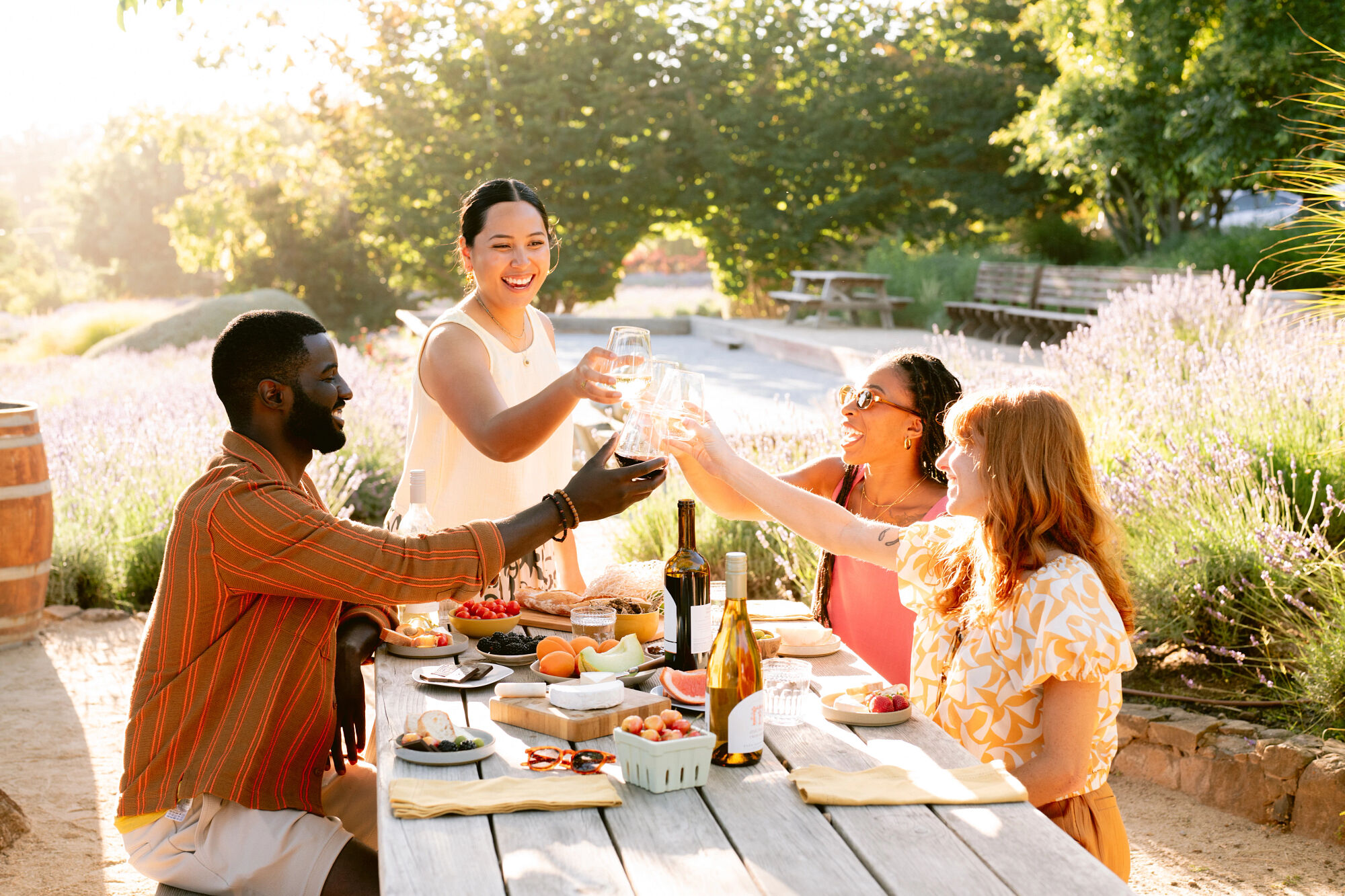 Friends enjoying wine and food at Matanzas Creek
